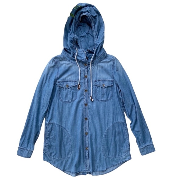 ANTHROPOLOGIE HOLDING HORSES Lightweight Chambray Hooded Jacket Size Small - Picture 2 of 12
